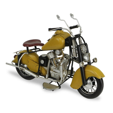 8" Yellow and Black Metal Hand Painted Model Motorcycle Tabletop Sculpture HomeRoots