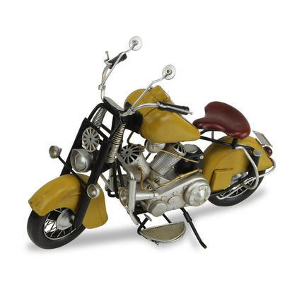 8" Yellow and Black Metal Hand Painted Model Motorcycle Tabletop Sculpture HomeRoots
