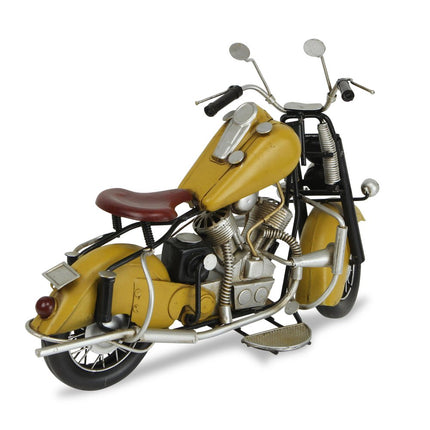 8" Yellow and Black Metal Hand Painted Model Motorcycle Tabletop Sculpture HomeRoots