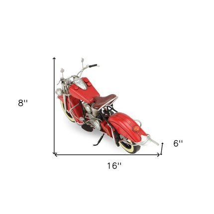 8" Red and Silver Metal Hand Painted Model Motorcycle Tabletop Sculpture HomeRoots