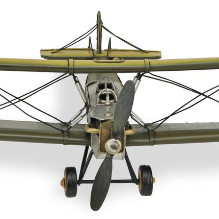6" Yellow and Green Metal Hand Painted Model Airplane Tabletop Sculpture HomeRoots