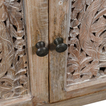 86" Natural Carved Floral Distressed Solid Wood Enclosed Storage TV Stand HomeRoots