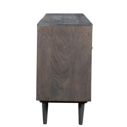 55" Dark Gray Carved Geometric Distressed Solid Wood Enclosed and Open Storage TV Stand HomeRoots
