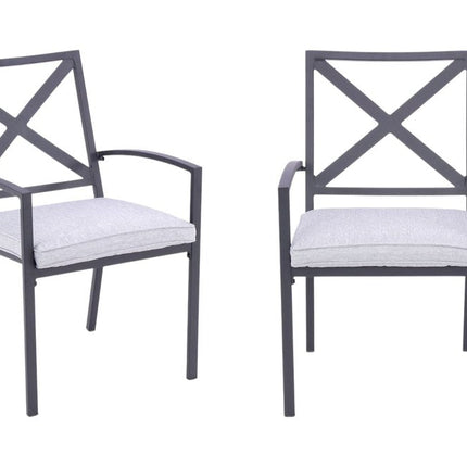 Set of Two Dark Gray Aluminum Outdoor Stacking Dining Chairs with Light Gray Cushion HomeRoots