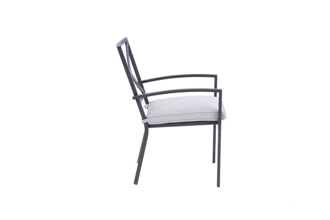 Set of Two Dark Gray Aluminum Outdoor Stacking Dining Chairs with Light Gray Cushion HomeRoots