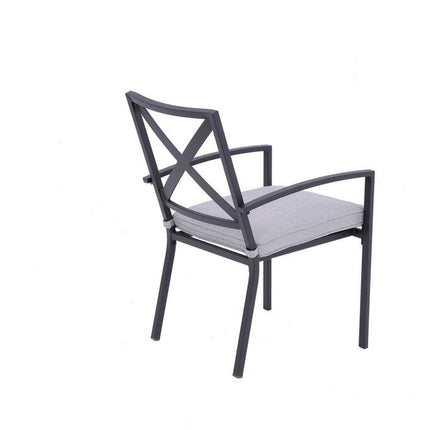 Set of Two Dark Gray Aluminum Outdoor Stacking Dining Chairs with Light Gray Cushion HomeRoots