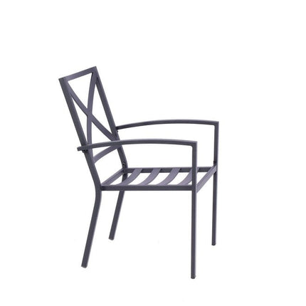Set of Two Dark Gray Aluminum Outdoor Stacking Dining Chairs with Light Gray Cushion HomeRoots