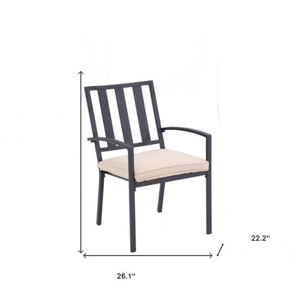 Set of Two Dark Gray Aluminum Outdoor Stacking Dining Chairs with Beige Cushion HomeRoots