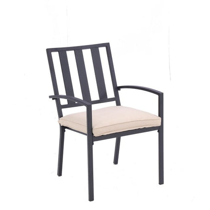 Set of Two Dark Gray Aluminum Outdoor Stacking Dining Chairs with Beige Cushion HomeRoots