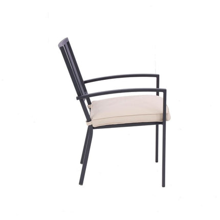 Set of Two Dark Gray Aluminum Outdoor Stacking Dining Chairs with Beige Cushion HomeRoots