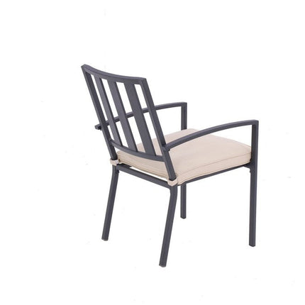 Set of Two Dark Gray Aluminum Outdoor Stacking Dining Chairs with Beige Cushion HomeRoots