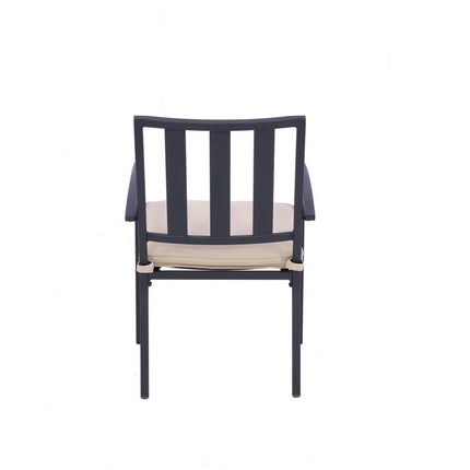 Set of Two Dark Gray Aluminum Outdoor Stacking Dining Chairs with Beige Cushion HomeRoots