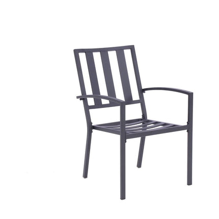 Set of Two Dark Gray Aluminum Outdoor Stacking Dining Chairs with Beige Cushion HomeRoots