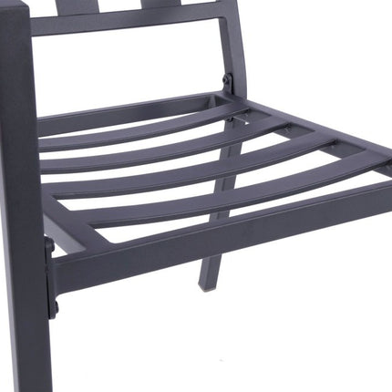 Set of Two Dark Gray Aluminum Outdoor Stacking Dining Chairs with Beige Cushion HomeRoots