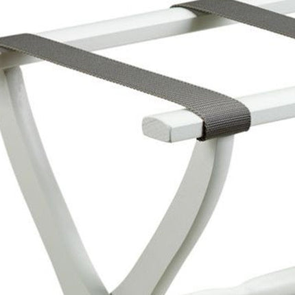 White Folding Luggage Rack With Gray Straps HomeRoots