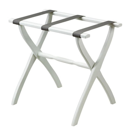 White Folding Luggage Rack With Gray Straps HomeRoots