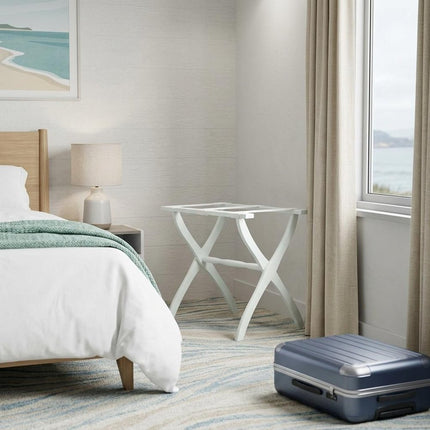 White Folding Luggage Rack With White Straps