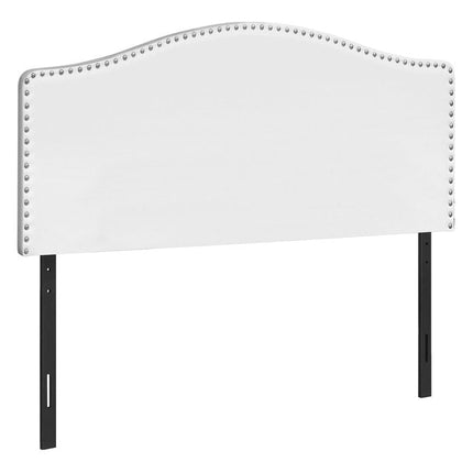 White Faux Leather Upholstered Arched Queen Headboard With Nail Head Trim HomeRoots
