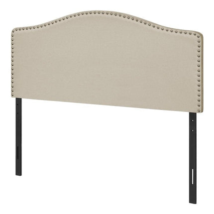 Beige Linen Blend Upholstered Arched Full Headboard With Nail Head Trim HomeRoots