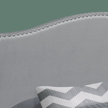 Gray Faux Leather Upholstered Arched Queen Headboard With Nail Head Trim HomeRoots