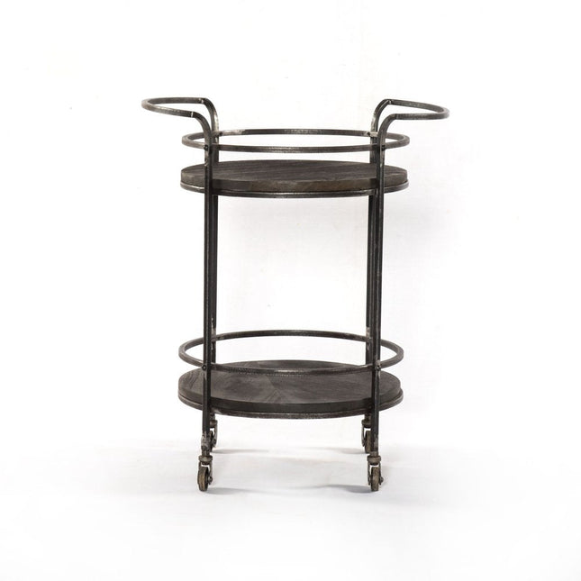 Dark Gray Iron And Solid Wood Round Rolling Bar Cart HomeRoots