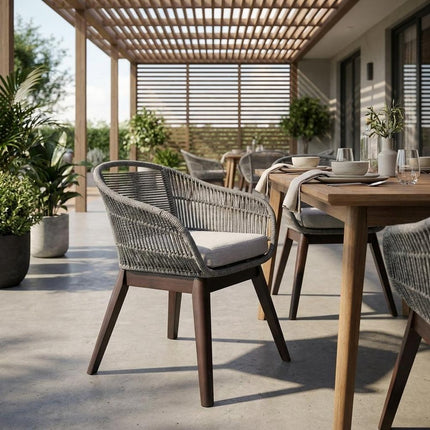 27" Gray Solid Wood Outdoor Dining Chair with Gray Cushion HomeRoots