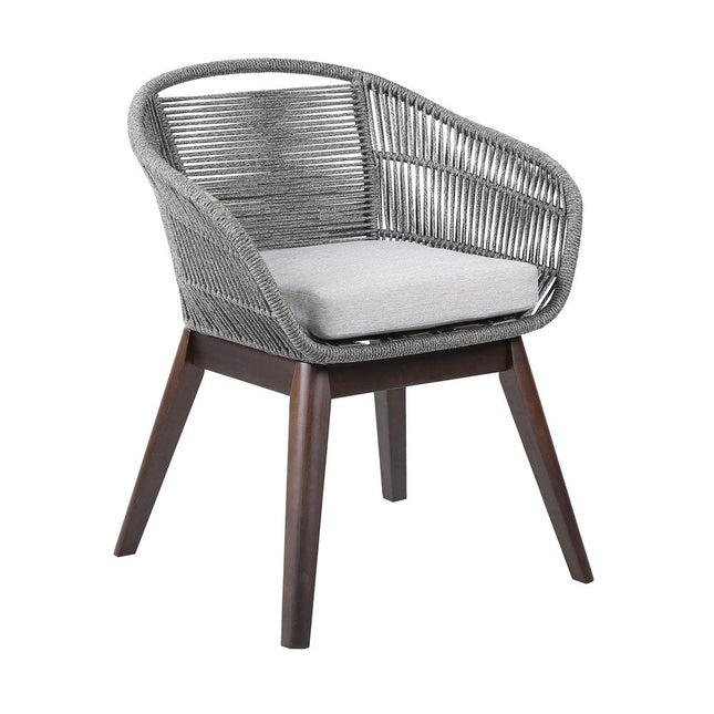 27" Gray Solid Wood Outdoor Dining Chair with Gray Cushion HomeRoots