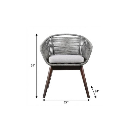27" Gray Solid Wood Outdoor Dining Chair with Gray Cushion HomeRoots