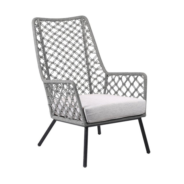 26" Gray and Black Steel Indoor Outdoor Dining Chair with Gray Cushion HomeRoots
