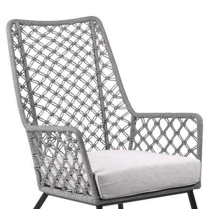26" Gray and Black Steel Indoor Outdoor Dining Chair with Gray Cushion HomeRoots
