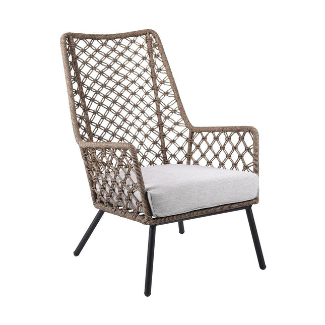 26" Gray Metal Outdoor Arm Chair with Gray Cushion HomeRoots