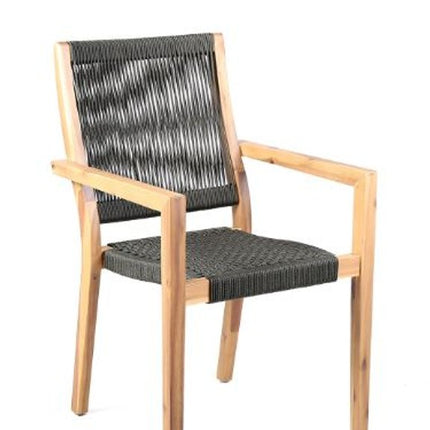 Set of Two 23" Charcoal and Natural Wood Solid Wood Outdoor Arm Chair HomeRoots