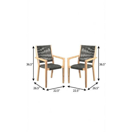 Set of Two 23" Charcoal and Natural Wood Solid Wood Outdoor Arm Chair HomeRoots
