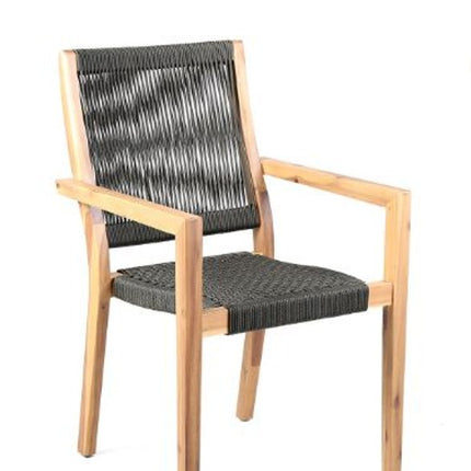 Set of Two 23" Charcoal and Natural Wood Solid Wood Outdoor Arm Chair HomeRoots