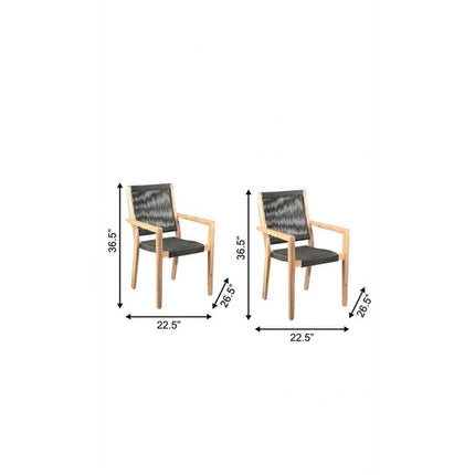 Set of Two 23" Charcoal and Natural Wood Solid Wood Outdoor Arm Chair HomeRoots