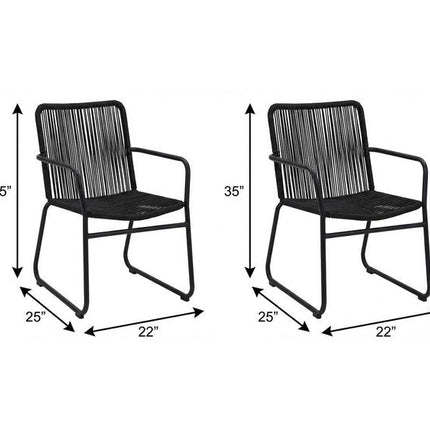 Set of Two 22" Black Metal Outdoor Dining Chair HomeRoots