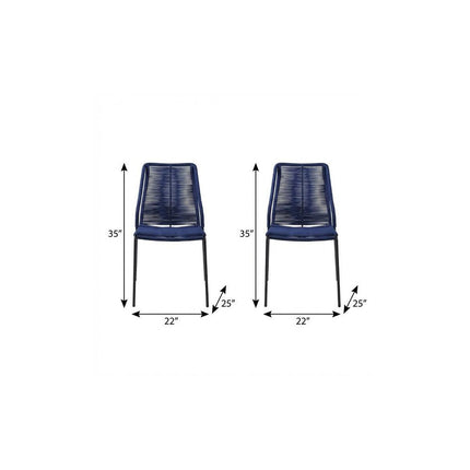 Set of Two 22" Blue Metal Outdoor Dining Chair HomeRoots