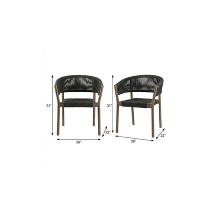 Set of Two 26" Black and Natural Wood Solid Wood Outdoor Dining Chair HomeRoots