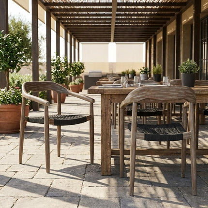 Set of Two 22" Black and Natural Wood Solid Wood Outdoor Dining Chairs HomeRoots