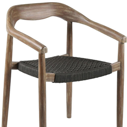 Set of Two 22" Black and Natural Wood Solid Wood Outdoor Dining Chairs HomeRoots