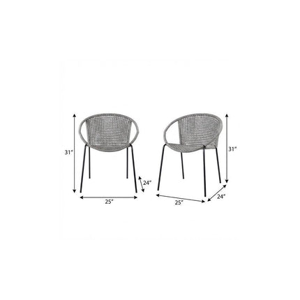 Set of Two 25" Gray Metal Outdoor Dining Chair HomeRoots