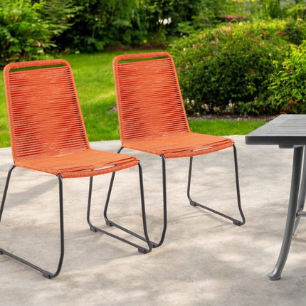 Set of Two 23" Tangerine Metal Outdoor Dining Chair HomeRoots