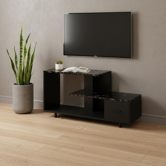 47" Black Cabinet Enclosed Storage TV Stand HomeRoots