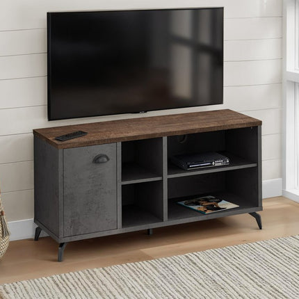 47" Brown And Gray Distressed Reclaimed Wood Enclosed and Open Storage TV Stand HomeRoots