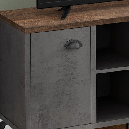 47" Brown And Gray Distressed Reclaimed Wood Enclosed and Open Storage TV Stand HomeRoots