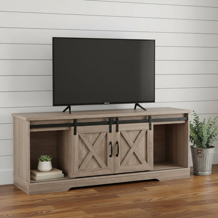 59" Deep Taupe Cabinet Enclosed Storage TV Stand HomeRoots