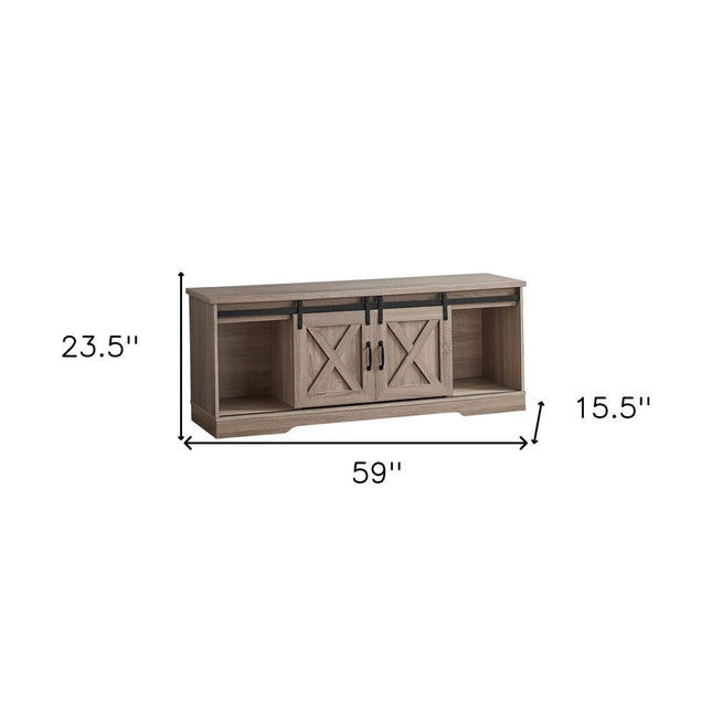 59" Deep Taupe Cabinet Enclosed Storage TV Stand HomeRoots