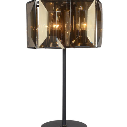 30" Bronze Metal Four Light Cylinder Bedside Table Lamp With Amber Round Shade HomeRoots