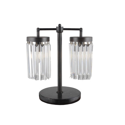 18" Black Iron Two Light Cylinder Bedside Table Lamp With Clear Cylinder Shade HomeRoots