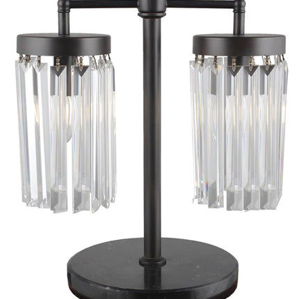 18" Black Iron Two Light Cylinder Bedside Table Lamp With Clear Cylinder Shade HomeRoots